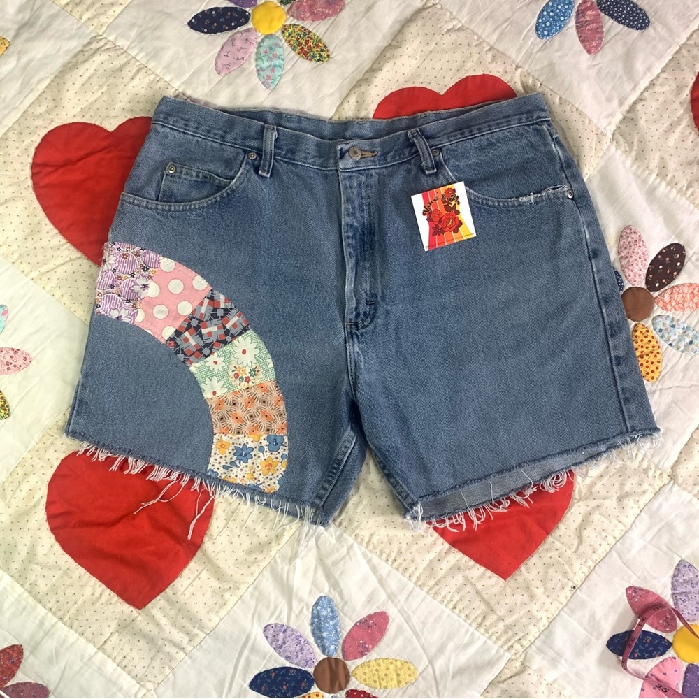 Vintage Upcycled quilted denim shorts